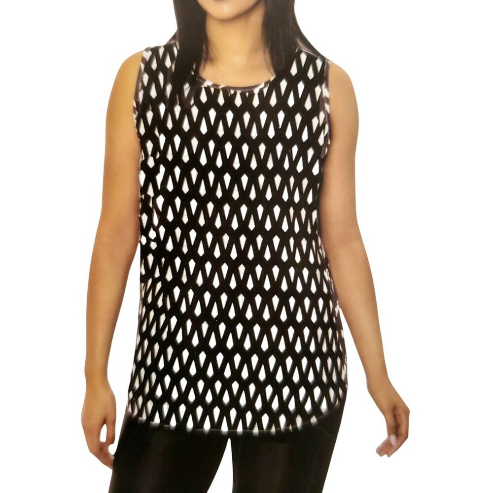 Mario Serrani Med Lightweight Sleeveless Shirt High-Low Blouse Shirttail Hem Top